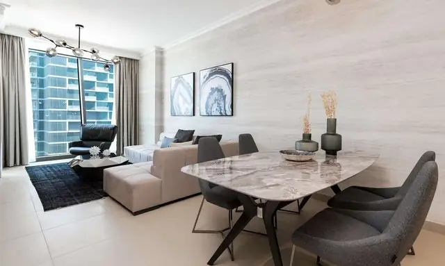 Dining room with a feature wall