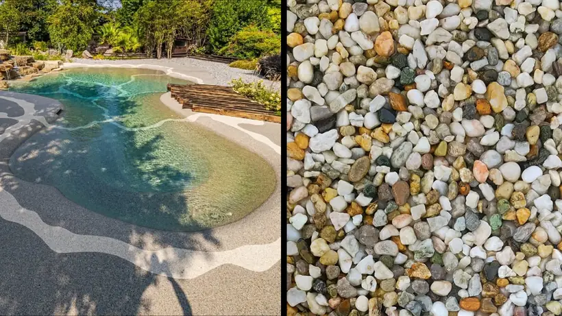 A pool and stone landscape read as one continuous design